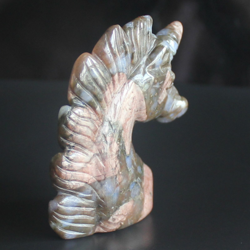 HLbshi Hand Carved Mixed Gemstone quartz crystal Unicorn animal Figurine Carving