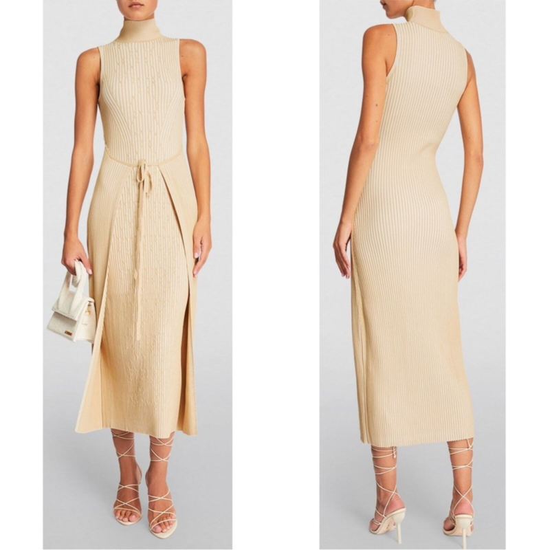 NWT Cult Gaia Knitted Liora Front Wrap Midi Dress in Off White Sand Size Large