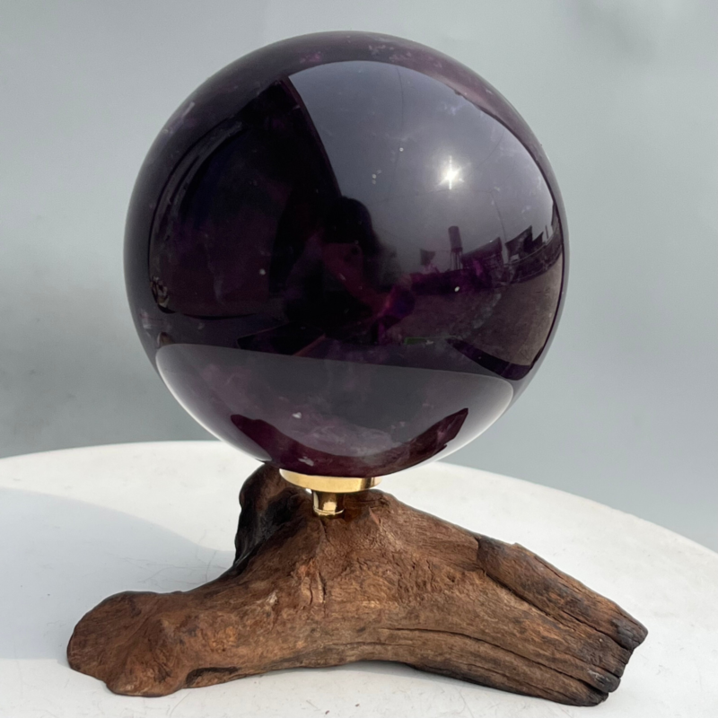 580g Natural Fluorite ball Colorful Quartz Crystal Gemstone Healing + Stand