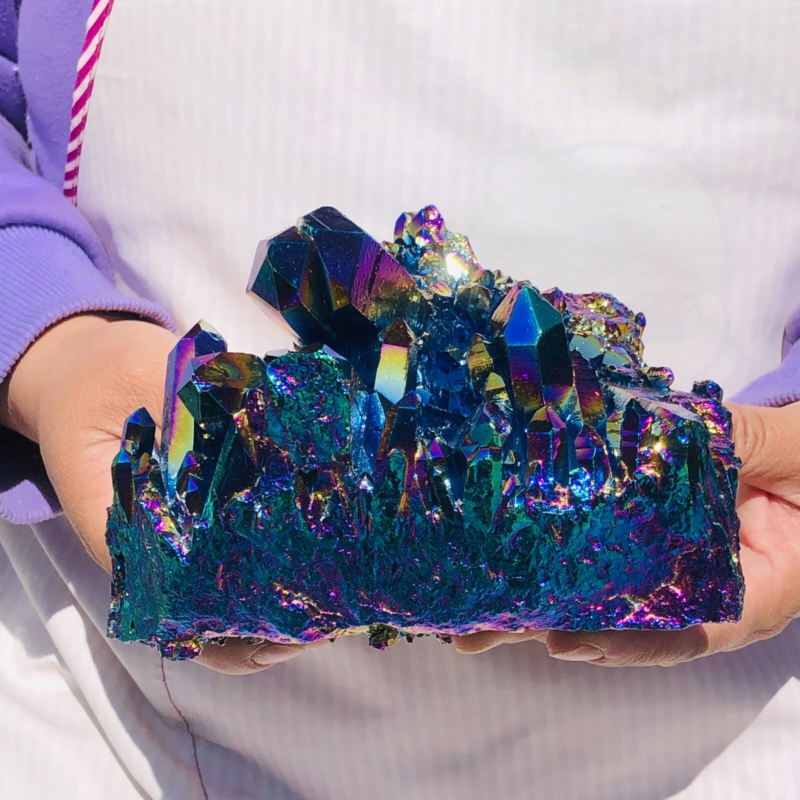 3.58LB Color Flame Aura Electroplate Quartz Crystal Specimen Healing point 453