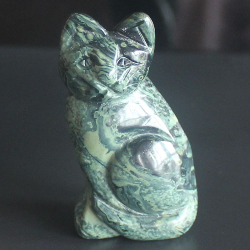 Carved mixed gemstone quartz crystal cat figurine animal carving home decor 2''