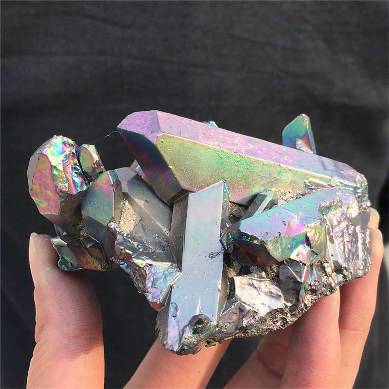 210g Electroplate Rainbow cluster quartz crystal mineral specimen reiki healing