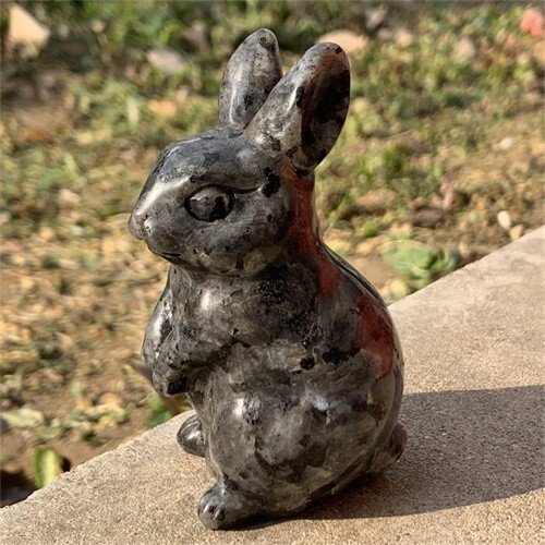 290g Natural Carved Spectrolite Rabbit Figurines Reiki Quartz Crystal Skull Deco