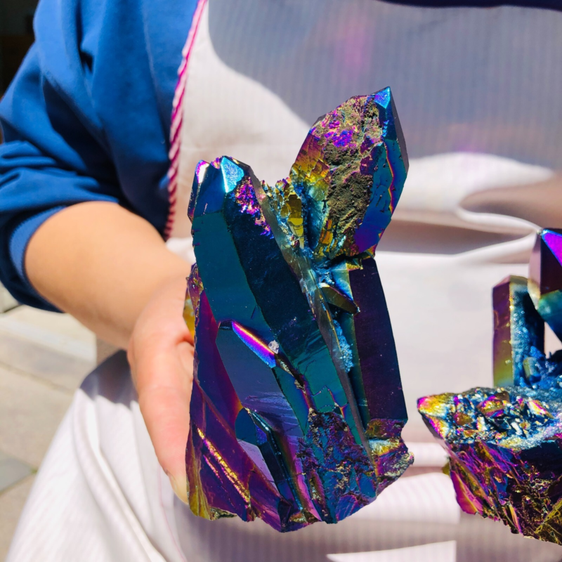 2pieces3.43LB Color Flame Electroplate Quartz Crystal Specimen Healing point 481