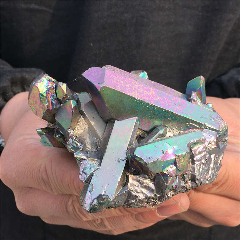 210g Electroplate Rainbow cluster quartz crystal mineral specimen reiki healing