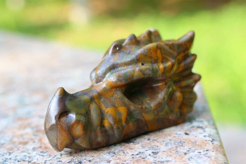 3" Carved Natural Azolite Dragon Head Reiki Crystal Skull Decor Crystal gift 1PC