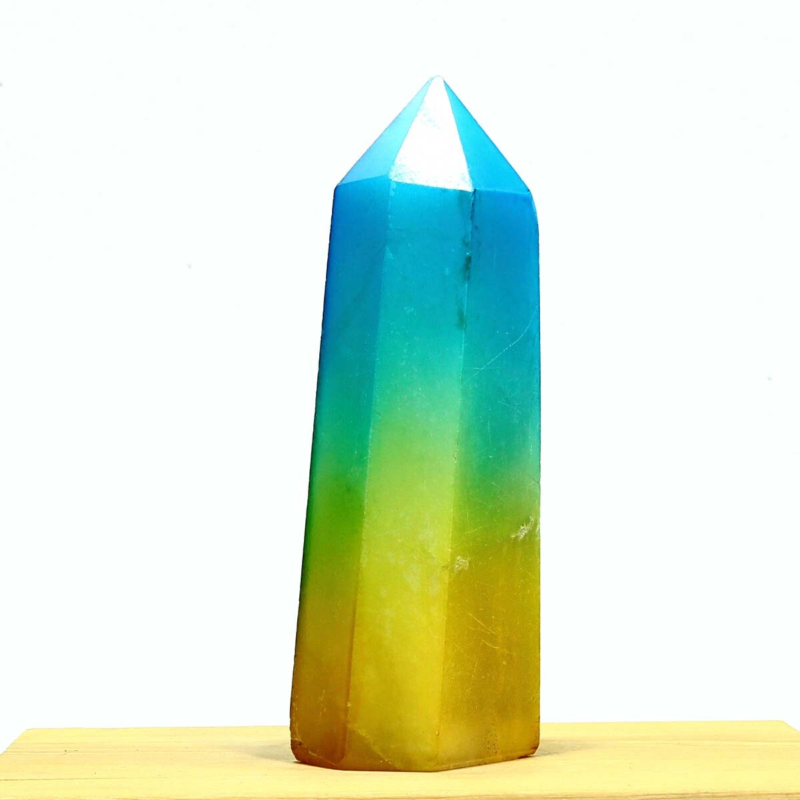 298g Electroplated Natural Crystal Quartz Tower Crystal Point rainbow Healing