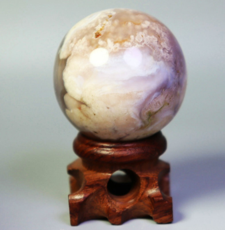 Natural Snowflake Cherry Blossom Flower Agate Quartz Crystal Sphere Ball / Stand