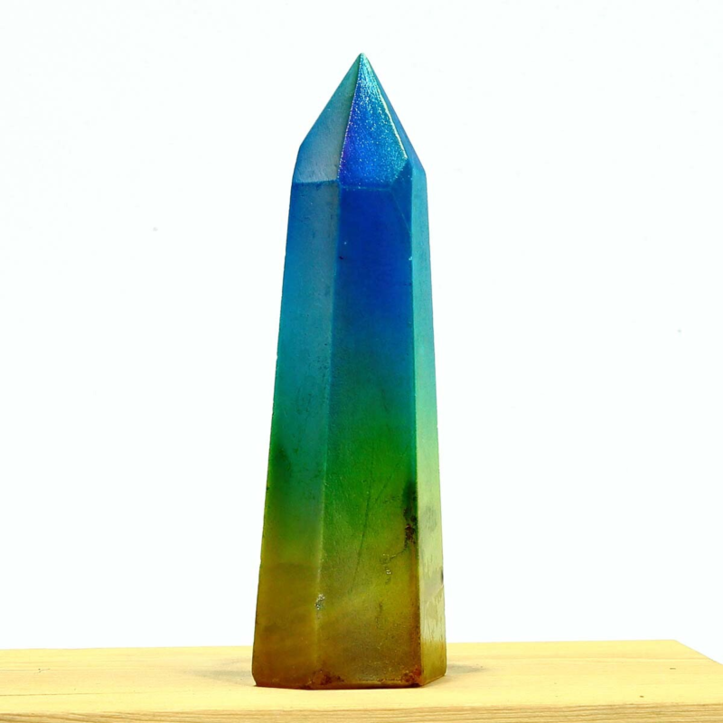 237g Electroplated Natural Crystal Quartz Tower Crystal Point rainbow Healing