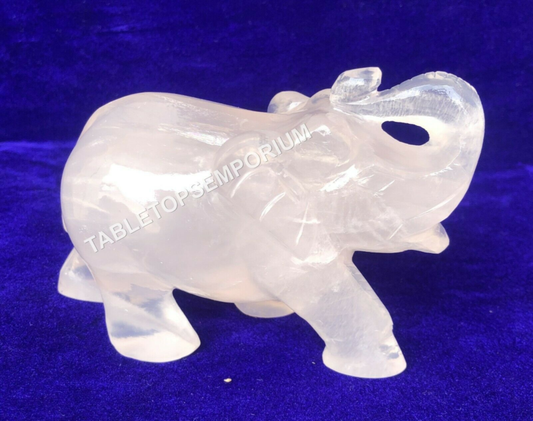 3" Crystal Rose Quartz Elephant Salute Pose Sculpture Best Good Luck Gift Decor