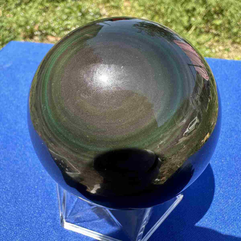 520g natural rainbow obsidian sphere cat's eye quartz crystal ball healing