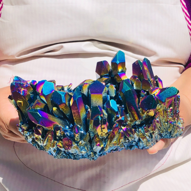 3.67LB Color Flame Aura Electroplate Quartz Crystal Specimen Healing point 474