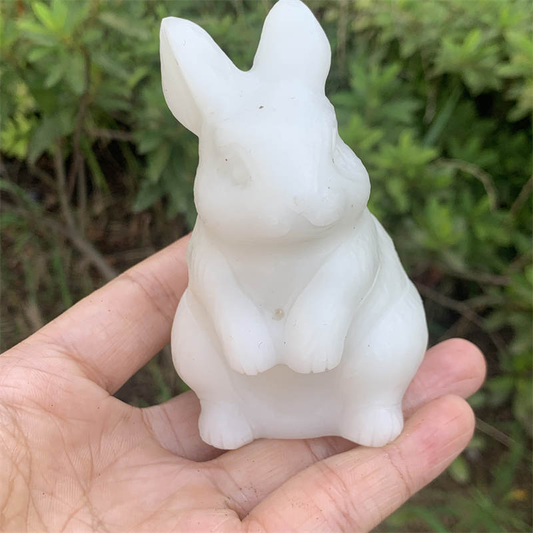 1pc Natural white jade rabbit hand carved Quartz Crystal skull Reiki Healing