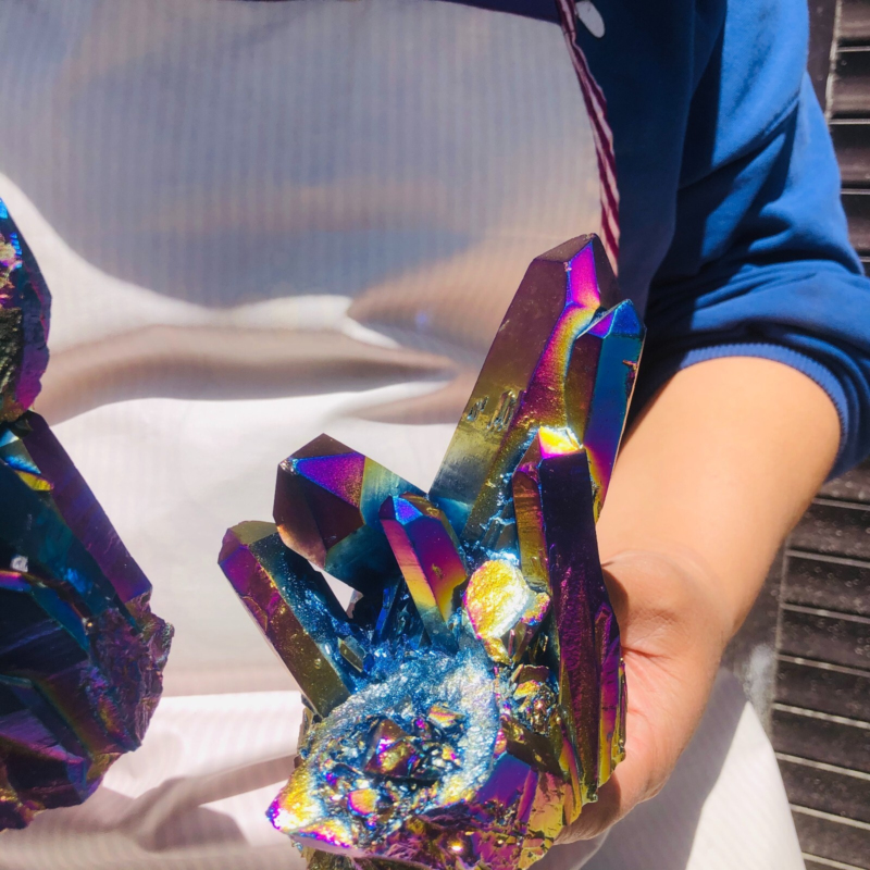 2pieces3.43LB Color Flame Electroplate Quartz Crystal Specimen Healing point 481