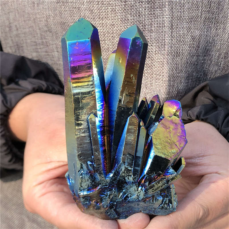 280g Electroplate Rainbow cluster quartz crystal mineral specimen reiki healing