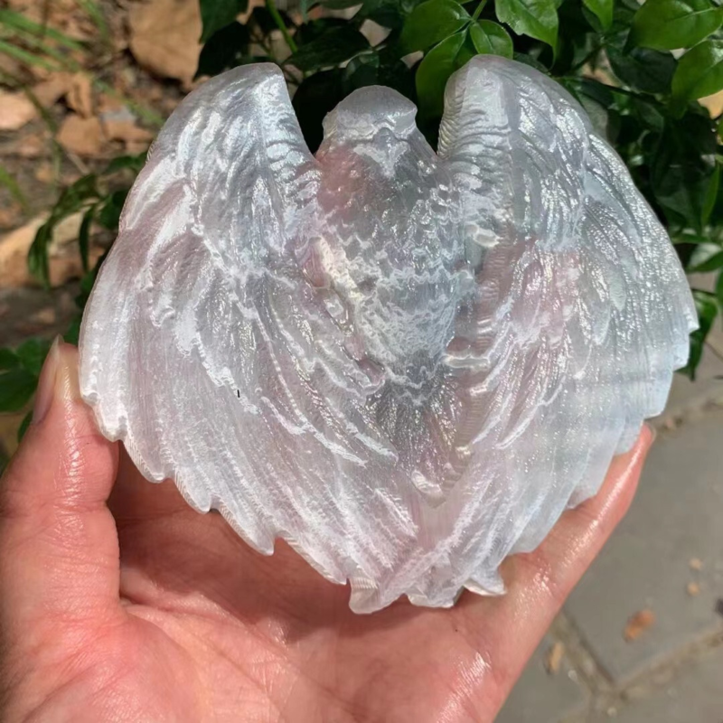 1PC gypsum eagle skull quartz crystal carved skull Reiki healing gem  decor