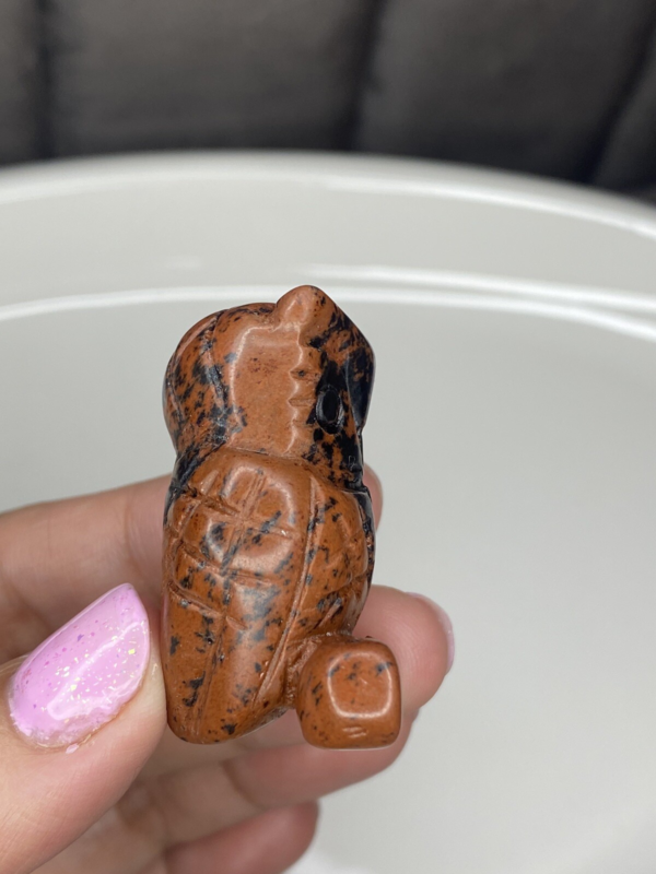 Mahogany Obsidian Owl Carving 3.7cm Natural Crystal Stone Cute Animal Red Black