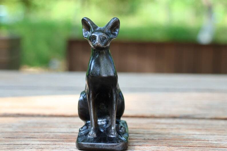 3.5" Natural Silver Obsidian Carved Hairless Cat Reiki Crystal Skull Decor 1PC