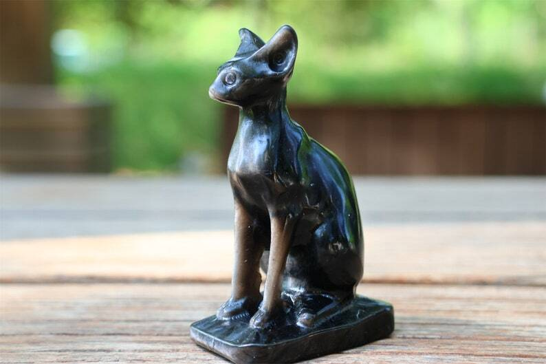 3.5" Natural Silver Obsidian Carved Hairless Cat Reiki Crystal Skull Decor 1PC