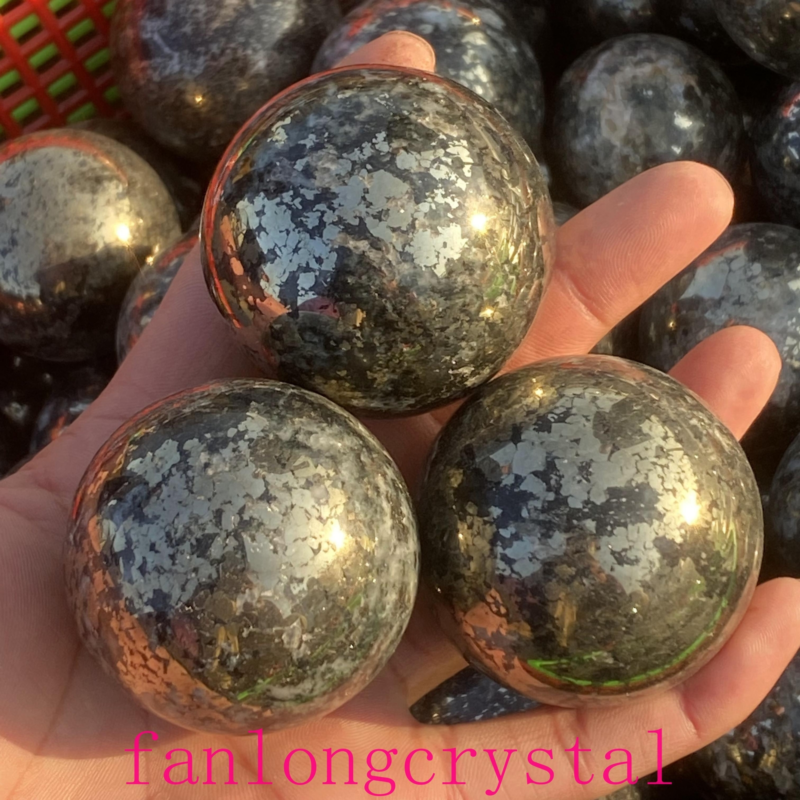 1pc Natural Pyrite Carved sphere quartz crystal Ball Reiki Healing 40mm+