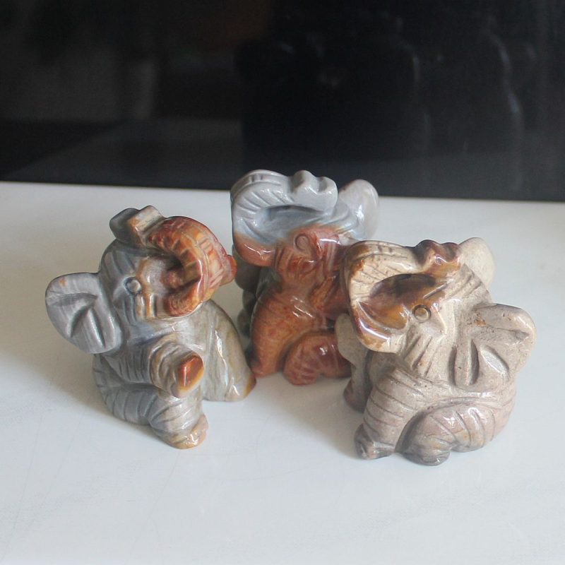 Carved gemstone crystal sitting elephant figurine animal carving home decor 2''