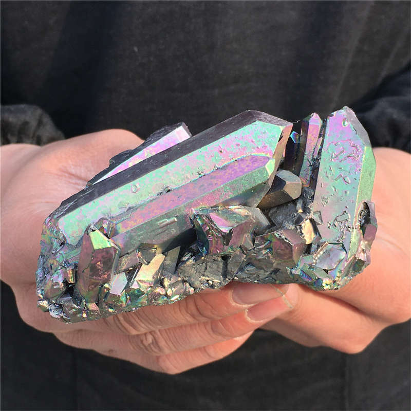 210g Electroplate Rainbow cluster quartz crystal mineral specimen reiki healing