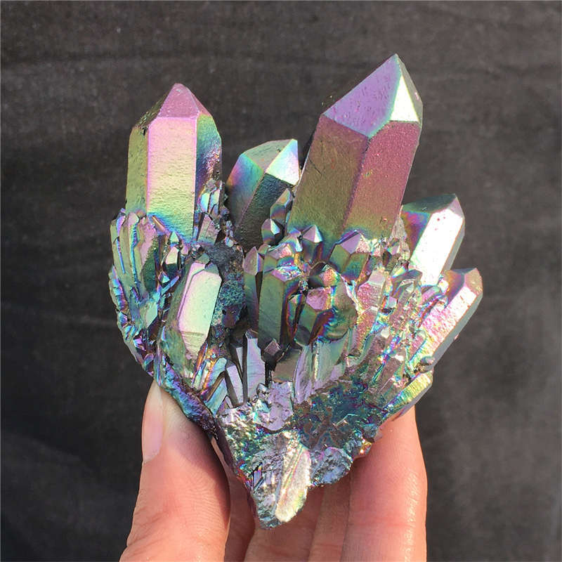 210g Electroplate Rainbow cluster quartz crystal mineral specimen reiki healing