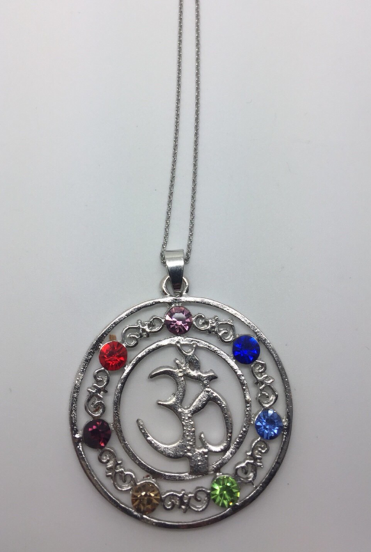 New Trendy 7 Chakra Rainbow Meditation Balance Necklace 18” Om Symbol