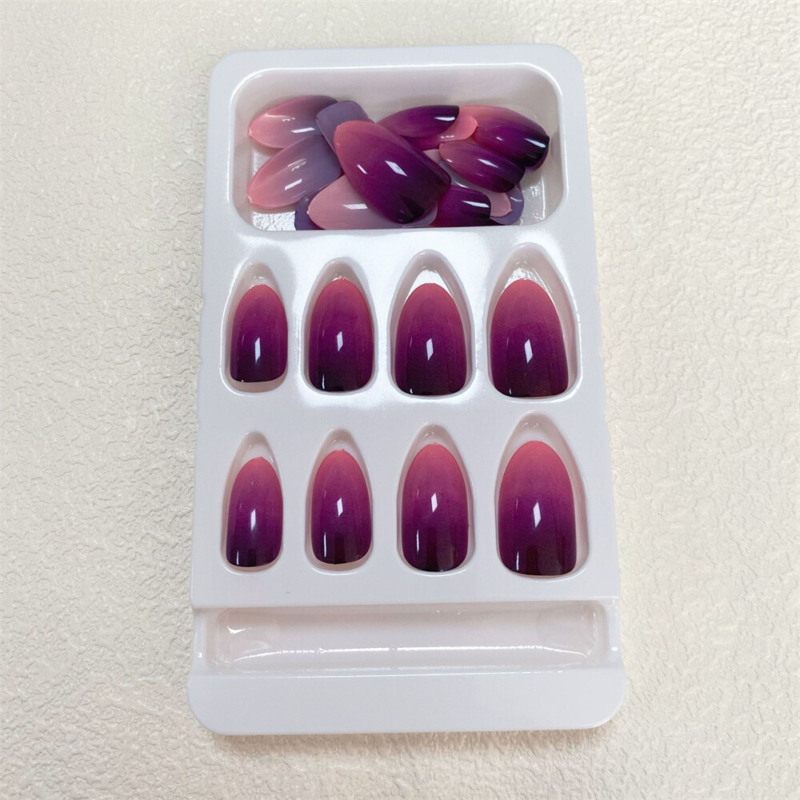 Purple Black Gradient False Nail Almond Short Press on Nails for Nail Art 24pcs