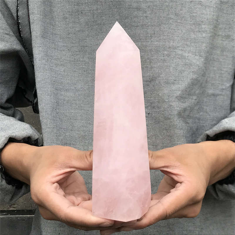950g Natural Rose Quartz Obelisk Quartz Crystal Point Wand Healing Gem