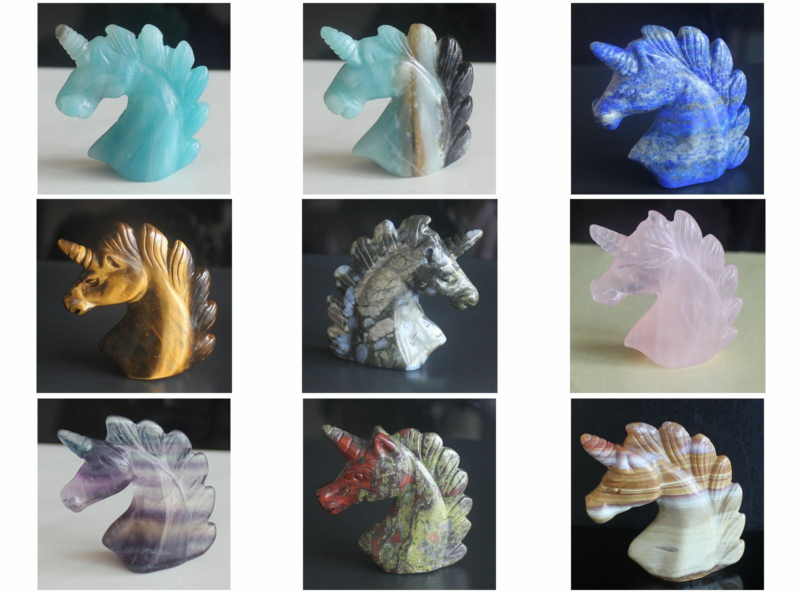HLbshi Hand Carved Mixed Gemstone quartz crystal Unicorn animal Figurine Carving