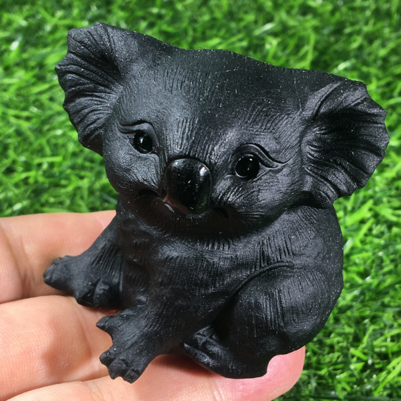 2.3“ Natural Hand Carved Quartz Crystal Obsidian Skull Reiki koala 1PC