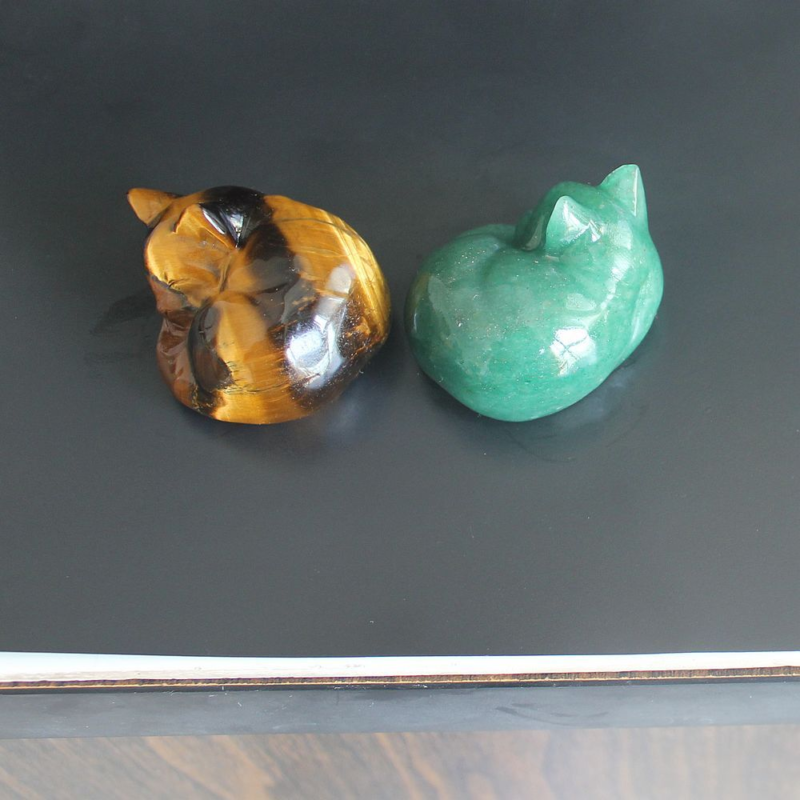 Carved crystal gemstone crystal sleeping cat figurine animal statue decor 2''