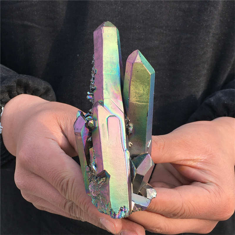 200g Electroplate Rainbow cluster quartz crystal mineral specimen reiki healing