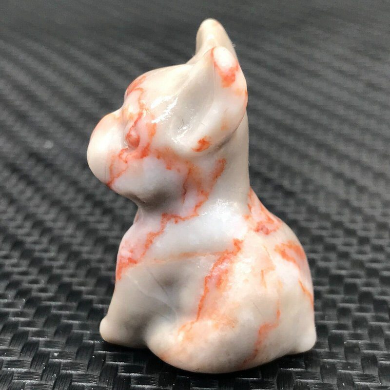 Natural Quartz Crystal Carved Rough Stone French Bulldog Healing Animal Decor