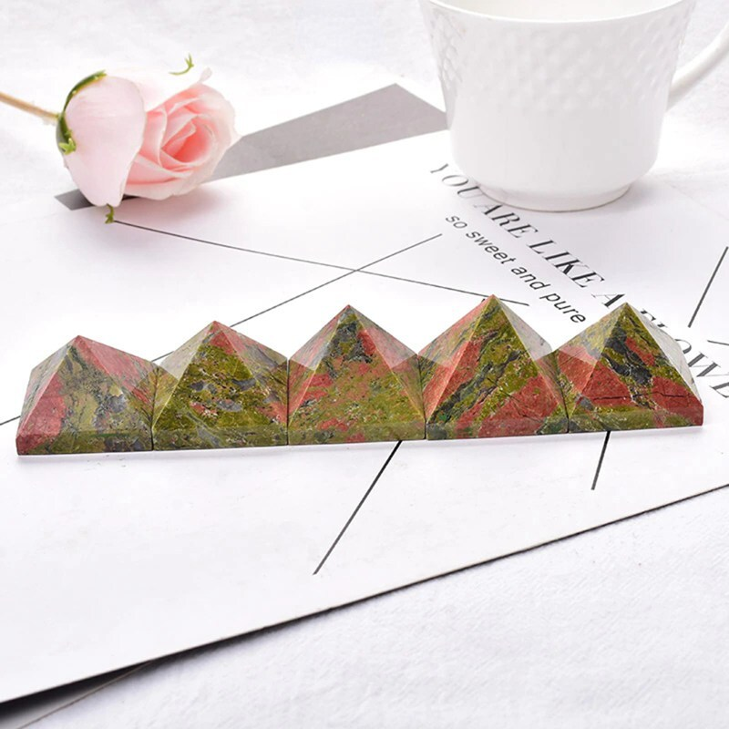 Natural Unakite Epidote Quartz Crystal Orgone Energy Pyramid Healing Stone Tower