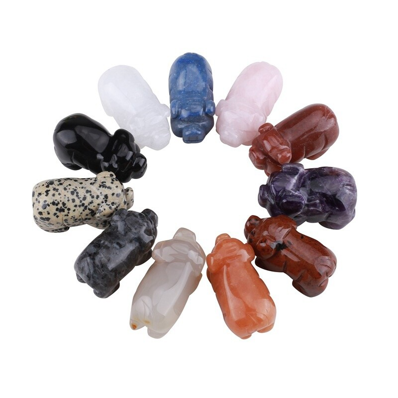 Natural Quartz Crystal Skull Carved Pig Healing Stone Wild Boar Piggy Animal Gem