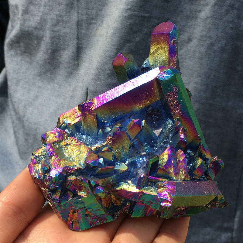 320g Electroplate Rainbow cluster quartz crystal mineral specimen reiki healing