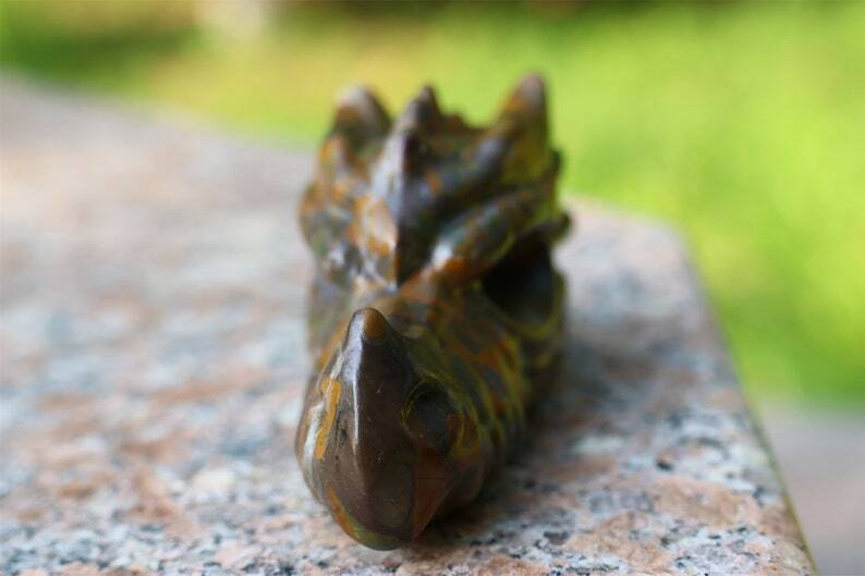3" Carved Natural Azolite Dragon Head Reiki Crystal Skull Decor Crystal gift 1PC