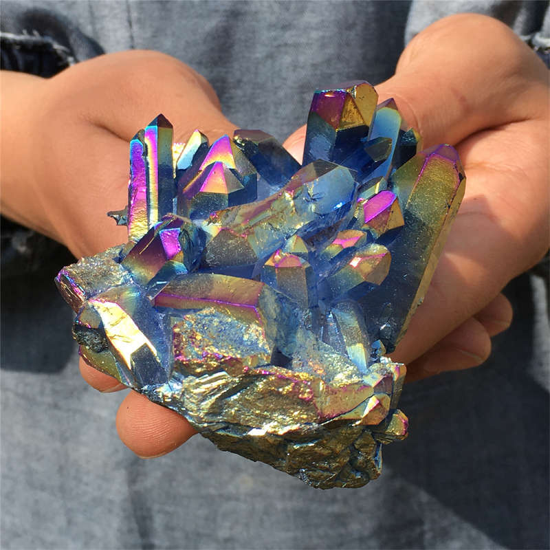 250g Electroplate Rainbow cluster quartz crystal mineral specimen reiki healing