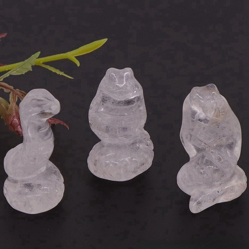 Natural Quartz Crystal Skull Carved Snake Healing Stone Viper Cobra Animal Decor