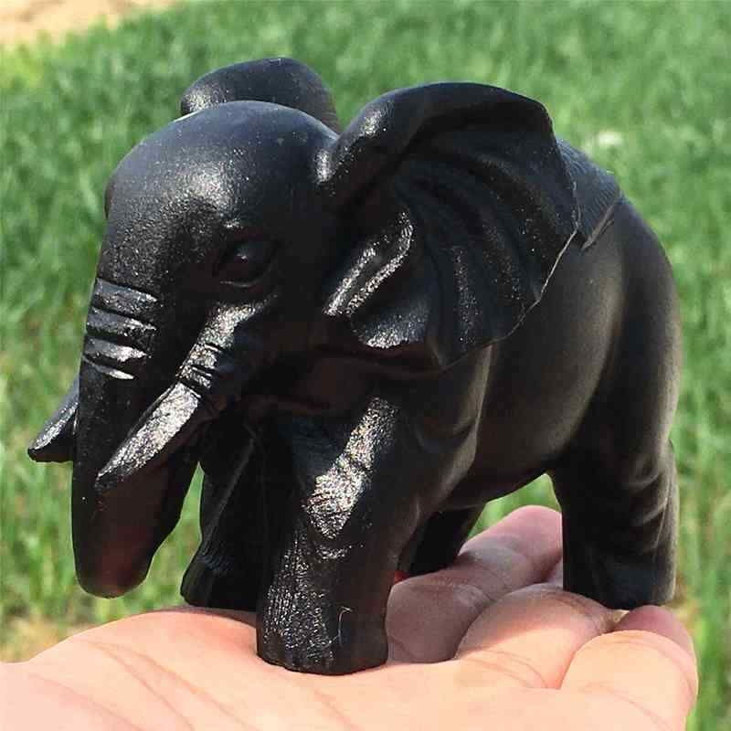 0.35kg Natural obsidian elephant carved Quartz Crystal skull Healing