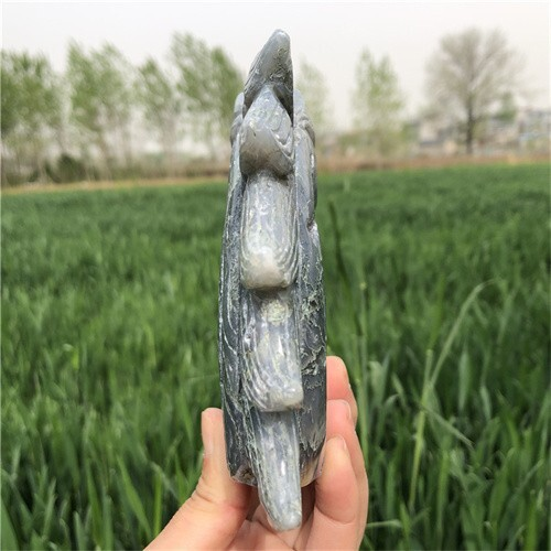 530g Natural Moss Agate Unicorn Carved Reiki Quartz Crystal Skull Figurines Crys