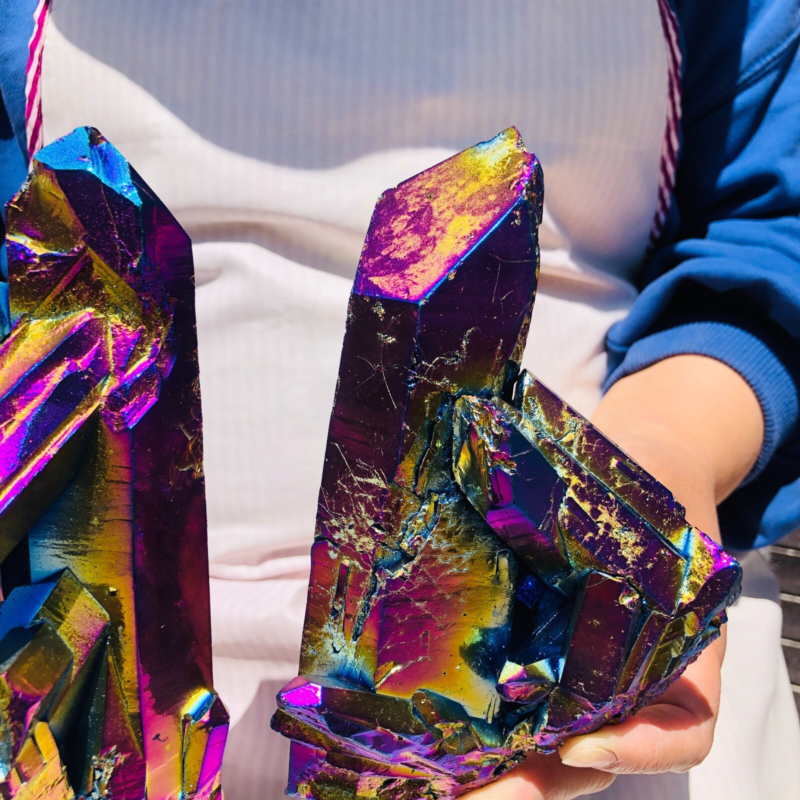 2pieces4.18LB Color Flame Electroplate Quartz Crystal Specimen Healing point 484