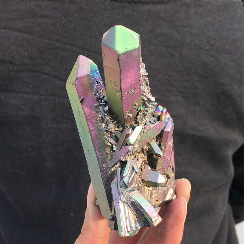 200g Electroplate Rainbow cluster quartz crystal mineral specimen reiki healing