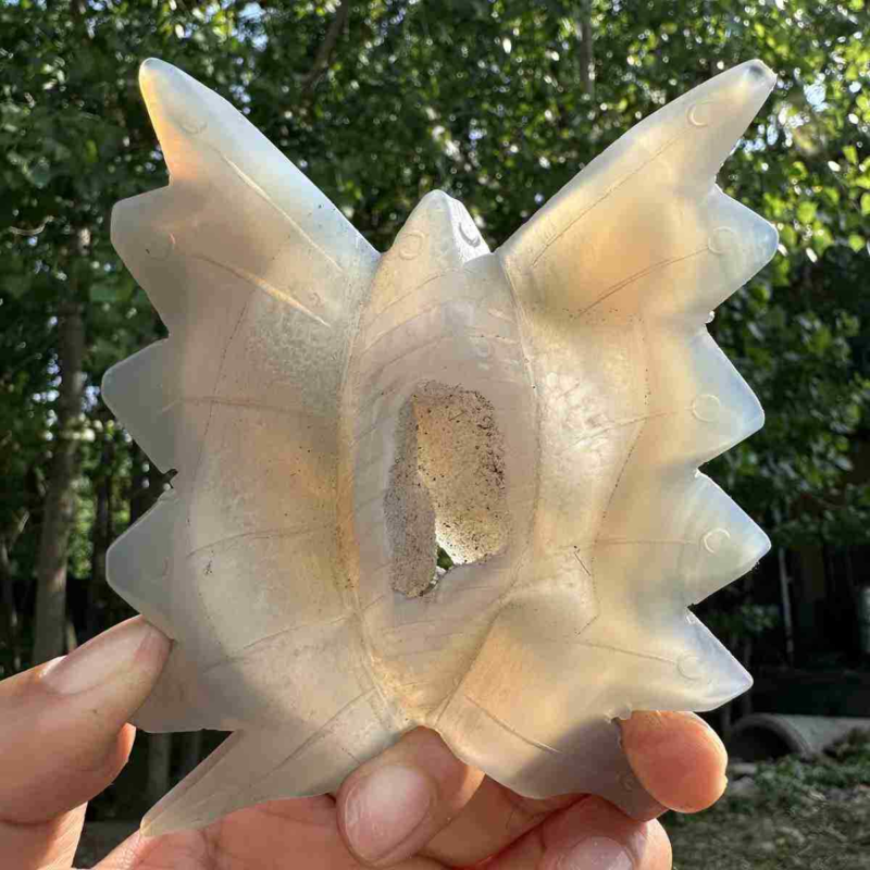 150g natural agate hand carved butterfly skull quartz crystal cluster reiki