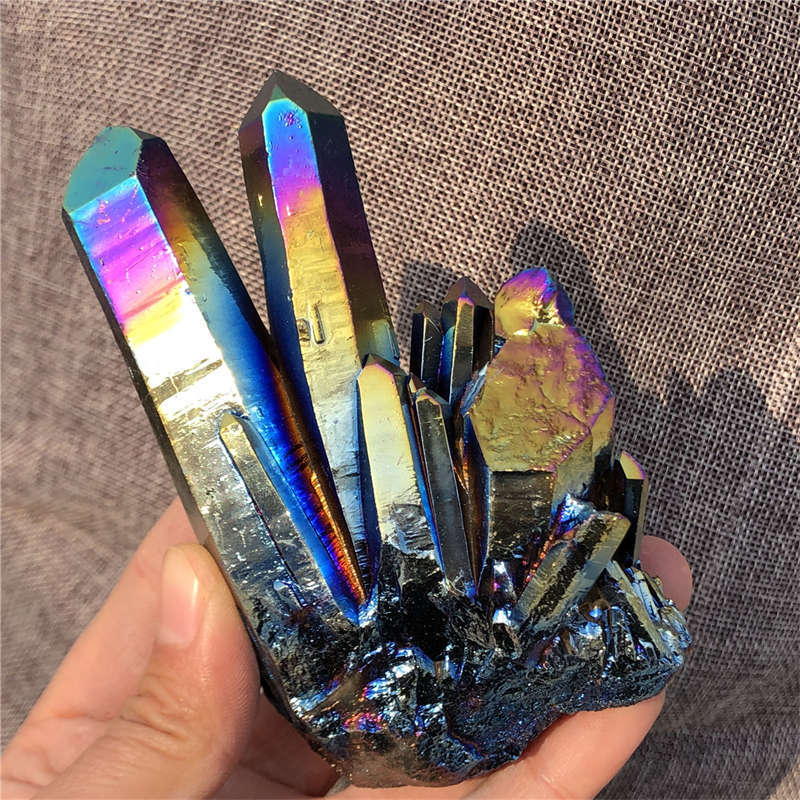 280g Electroplate Rainbow cluster quartz crystal mineral specimen reiki healing