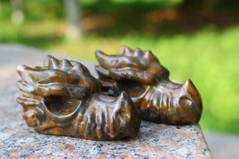 3" Carved Natural Azolite Dragon Head Reiki Crystal Skull Decor Crystal gift 1PC