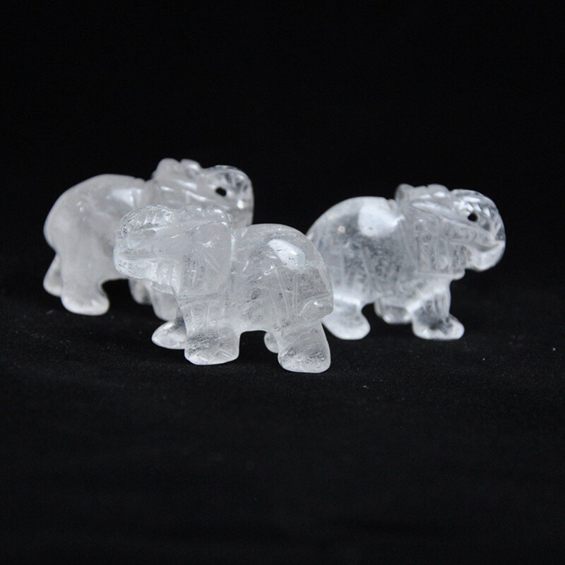 Natural Quartz Baby Elephant Stone Crystal Healing Carved Gemstone Animal Decor