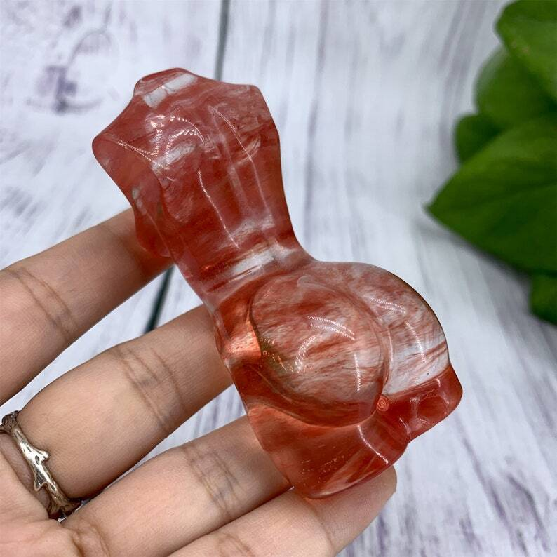1PC Red Melting Stone Goddess Crystal Carved Reiki Heal Collection Heal gift